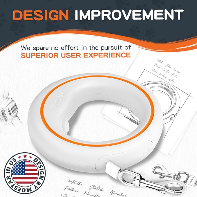 UFO Retractable Dog Leash Hands Free Wearable Laisse Chien with Poop Bag Holder One-Handed Brake Pause Lock 360° Tangle Free 10 ft Strong Nylon Tape Dog Leash for Up to 66lbs Medium Small Dogs