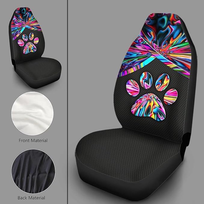 Universal Bucket Seats Cover Protector, 2 PCS Colorful Trippy Dog Paw Print Waterproof Durable Auto Interior Accessory for Car Truck SUV