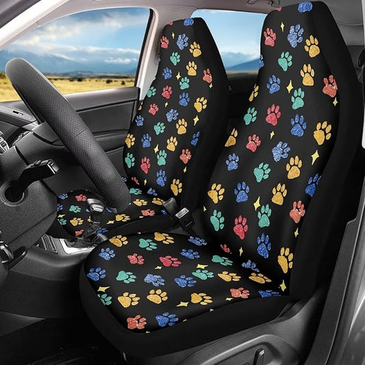 Dreaweet Colorful Dog Paws Print Car Seat Covers Front Seats Only Cute Car Accessories 2 Piece Washable & Universal Seat Covers for Cars SUV Sedan Trucks