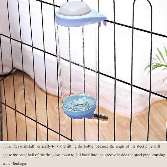 No-Drip 500ml Pet Water Bottle for Dogs & Small Animals (Rabbit/Hamster/Guinea Pig) - Adjustable Cage-Mounted Dispenser with Detachable Leak-Proof Design for Kennels/Crates Blue