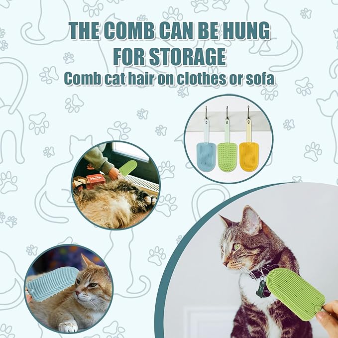 3pcs Cat Tongue Combs, 2024 New Cat Grooming Brushes with 1 Spray Bottle Cat Shedding Brush for Long Haired Cats Ice Cream Cat Fur Remover Comb for Easily Removes Fur Reducing Hairballs