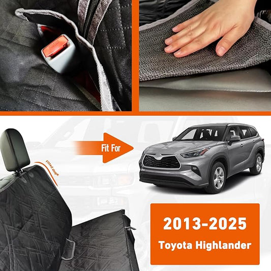 Dog Car Seat Cover Compatible with Toyota Highlander 2013-2024 2025, Waterproof Pet Bench Seat Cover for Back Seat, 600D Heavy Duty Scratch Proof Nonslip Truck Seat Covers for Dogs