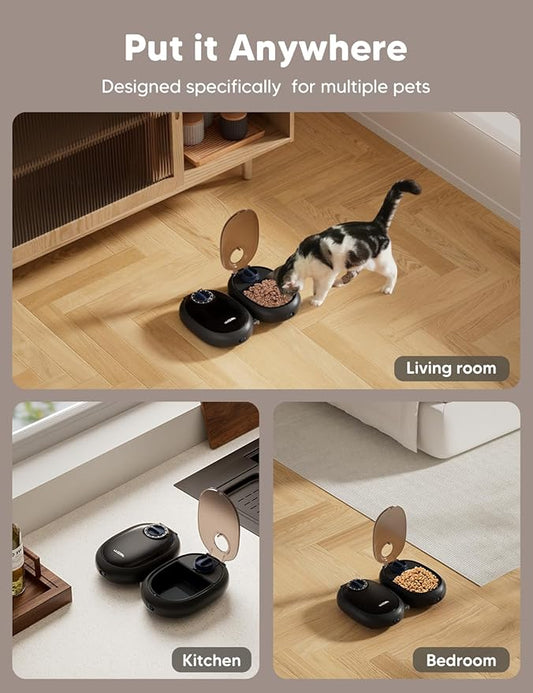 WOPET Automatic Cat Feeder– 48H Programmable Pet Food Dispenser with Ice Pack for Freshness, Yogurt & Canned Meals – Perfect for Cats, Kittens & Small Dogs