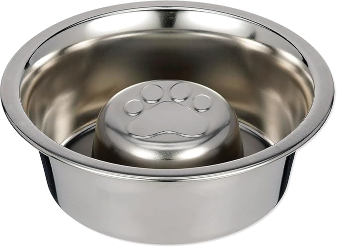 Palz&Co Slow Feed Reversible Stainless Steel Food and Water Bowl for Small Dogs and Cats, Promotes Healthy Eating and Mental Stimulation (Medium 16 Oz)
