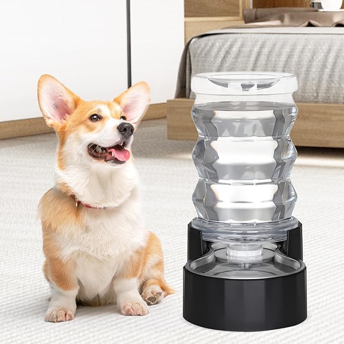 RIZZARI Dog Food Water Dispenser: 6.5L Large Black Stainless Steel Gravity Water Feeder -Removes Odors - Softens Water-Helps Prevent Urinary Stones- ForSmall and Medium-Sized Dogs and Cats