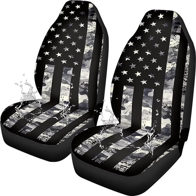 Black Flag Car Seat Covers Front Seats Anti-Slip Back Fabric Waterproof Car Seat Cover Easy to Install Stretch Polyester Fabric Cover Universal Fit for Most Vehicle