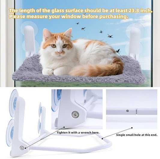 YUNIQUE 2PC Cat Window Perch, Upturned Edge Bracket, Portable Wall Hammock for Indoor Cat, Grey
