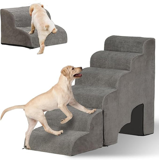 Dog Stairs for High Beds 25-30 inches Tall, 6-Step Dog Steps for High Bed for Doggies/Kitties, 30D Foam Pet Stairs Steps for Small Dogs, Doggie Ramp/Ladder for Old Dogs/Cats, Grey