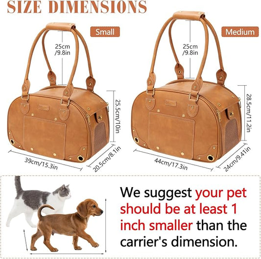 PetsHome Dog Carrier Purse, Pet Carrier, Foldable Waterproof Premium PU Leather Pet Travel Portable Bag Carrier for Cat and Small Dog Home & Outdoor Small Brown