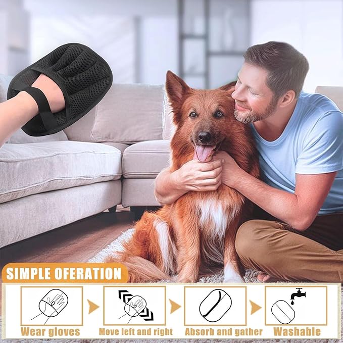Pet Hair Remover, Electrostatic Pet Hair Removal Gloves, Reusable Cat & Dog Hair Removal Tool, 2025 Upgraded Pet Grooming Gloves for Couch, Furniture, Carpet(1 Large +1 Small)