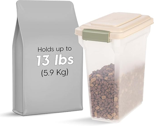 IRIS USA Dog Food Storage Container, Airtight Lid, Up to 13 Pounds Pet Food Storage, Versatile Pet Food Bin, Treats, BPA Free, Almond