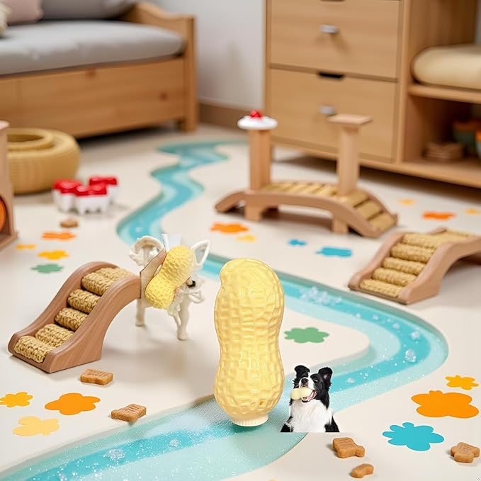 Dog Chew Toys, Interactive Peanut Shape Dental Care Squeaky Toy for Aggressive Chewers