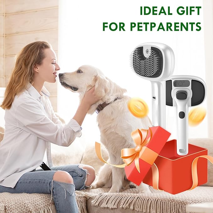 deaunbr Pet Steam Brush for Cat and Dog,4-in-1 Grooming Tool with 2 Water Spray,Cat Hair Brush for Long & Short Haired Pets,Dog Brush for Shedding Easy to Clean