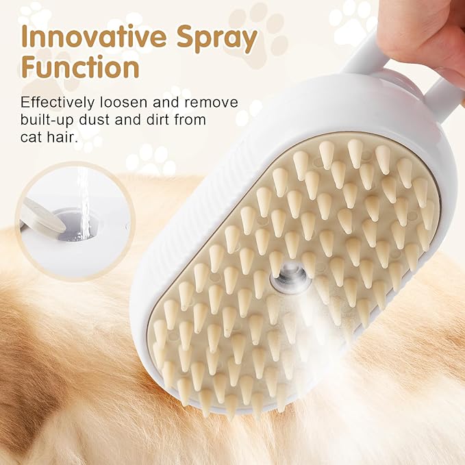 Cat Steam Brush for Shedding, 4 in 1 Rechargeable Steam pet Brush for Indoor Cats and Dogs, Massage, Anti-Static, Cleaning, Shedding & Combing All In One! (White)