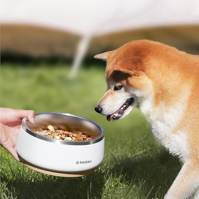 Pawaii Dog Bowl, 68 oz Double-Wall Stainless Steel Food and Water Bowl, Non-Slip Rubber Base, Dishwasher Safe, ID Tag Included, (1 Pack)
