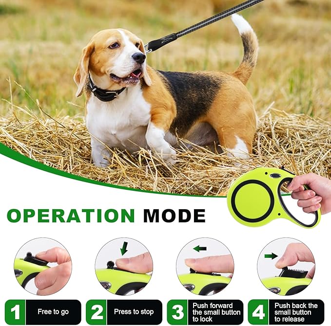30FT Retractable Dog Leash 30 FT,360° Tangle-Free Dog Walking Leash forMedium and Large Dogs up to 77 lbs one-Hand Brake, one-Button Pause, Lock(Green)