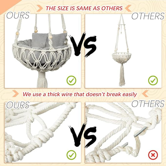 Juexica 3 Pcs Macrame Cat Hammock, Including Hanging Kitten Bed Scratcher Scratch Pad Swing Bed for Small Cat Small Dog(40 x 12 Inch,Cute Style)