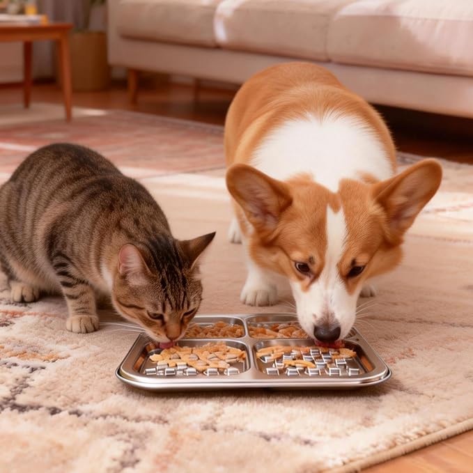 Kactoily 2-Pack Stainless Steel Lick Mat for Dogs and Cats, Large Slow Feeding Licking Pad with 46 Suction Cups, Peanut Butter Licking Pad for Boredom Reducer and Anxiety Relief