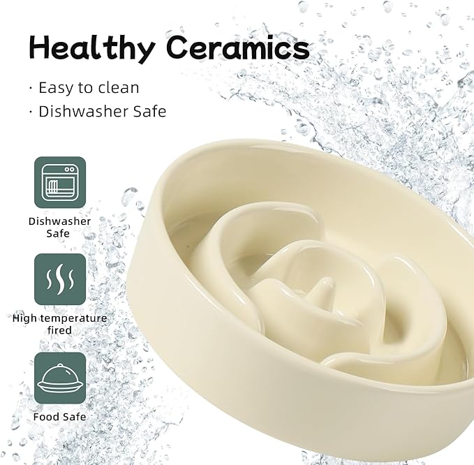 Ceramic 0.9 Cup Dog Bowl Slow Feeder for Small Dog, 6.1inch Pet Slow Feeder, Stop Bloat, Preventing Choking(1 Bowl-Beige)