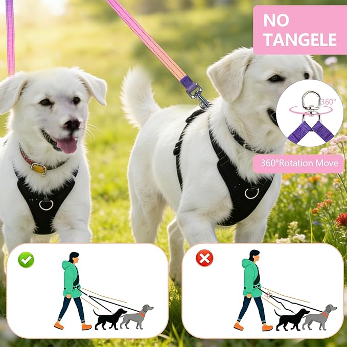 Roses&Poetry Hands Free Double Dog Leash for Two Dogs, 9-11ft Adjustable Bungee Walking Waist Lead, Dual Dogs Leash with Tangle-Free Swivel for Medium Large Dog Heavy Duty Running(Mistyrose)