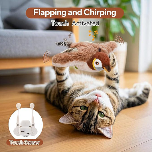 AUSCAT Flappy Bird Cat Toy, Simulated Chirping Bird Cat Toy Flapping Wings, Rechargeable,Interactive Catnip Toys for Indoor Kittens (No Flying)