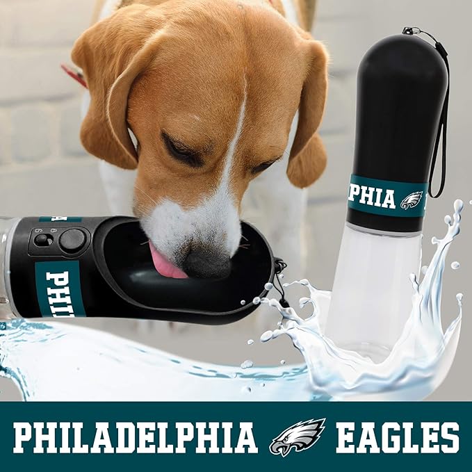 Pets First Dog Water Bottle. NFL Philadelphia Eagles PET Water Bottle. Best Cat Water Bottle. Water Fountain Dispenser for Dogs & Cats., Black, 13.5oz (PHL-3344)