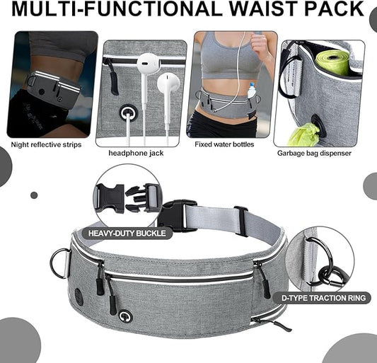 Hands Free Dog Leash with Zipper Pouch, Waist Leash for Dog Walking and Running, Dual Padded Handles, Shock-Absorbing Bungee for Medium to Large Dogs