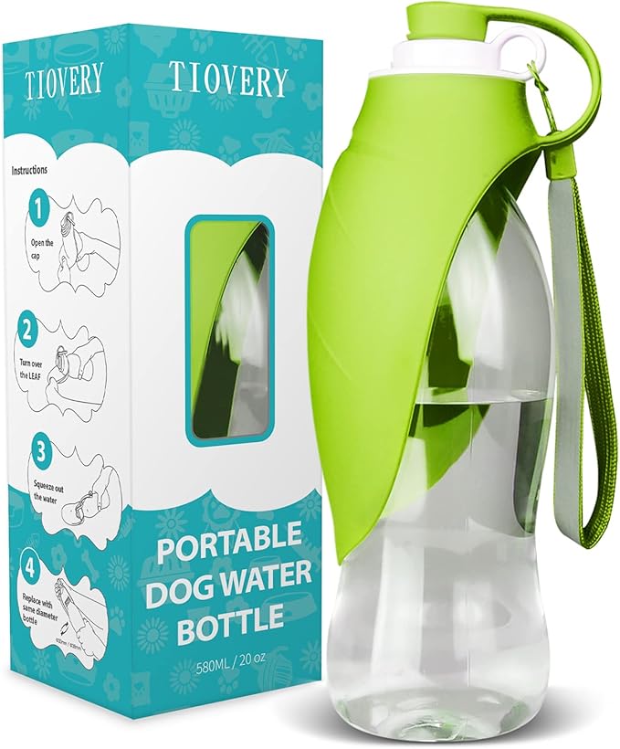 TIOVERY Dog Water Bottle, Portable Pet Water Dispenser Feeder Leak Proof with Drinking Cup Dish Bowl for Outdoor Walking, Hiking, Travel, 20OZ Water Bottle Fit for Small to Large Dogs and Cats Green