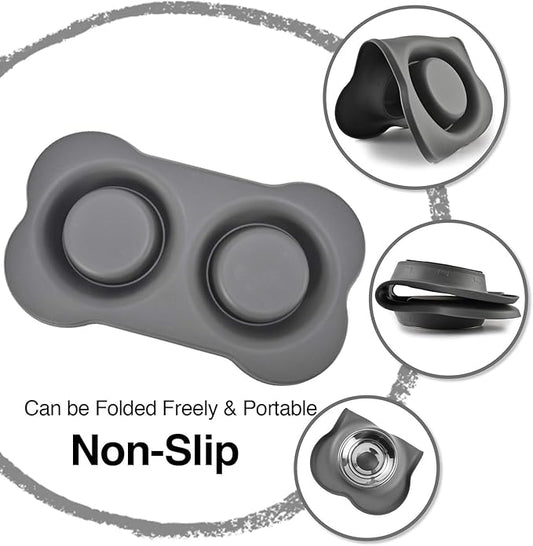 Dog Bowls 2 Stainless Steel Bowl for Pet Water and Food Feeder with Non Spill Skid Resistant Silicone Mat for Pets Puppy Small Medium Cats Dogs