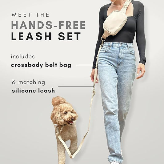 Hands Free Leash and Belt Bag | Cream Belt Bag + Leash