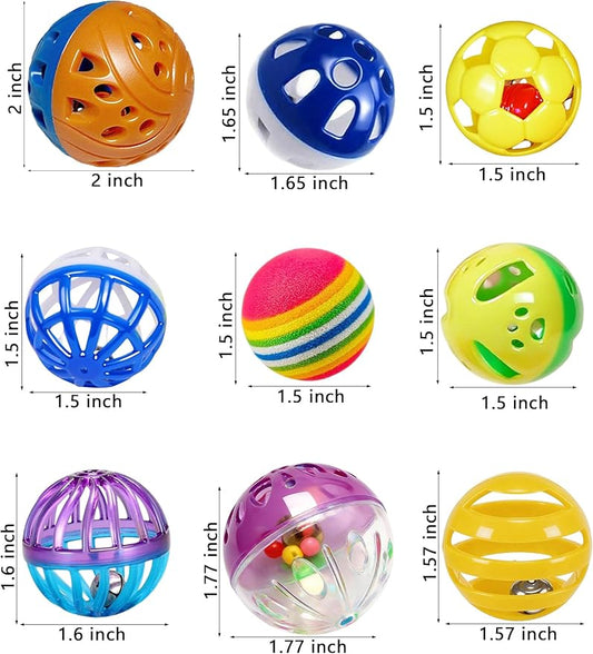 10 Pack Cat Toys Balls for Indoor Kitten with Bell and Colorful Beads, Soft Sponge PP Material, Interactive Chase Toys for Cats and Kittens (1.5'' - 2.1'')
