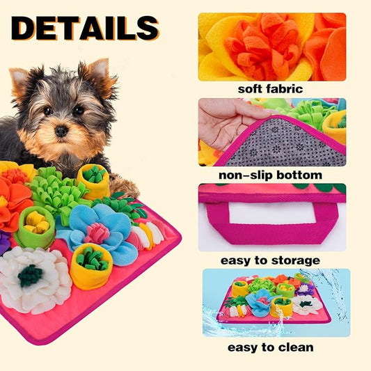 Snuffle Mat for Dogs, Sniff Mat Slow Feeding Mat for Small Pets Cats, Rabbits - Help Stress Relief and Training - Stimulate Your Pet's Foraging Skills! (Bright Pink)