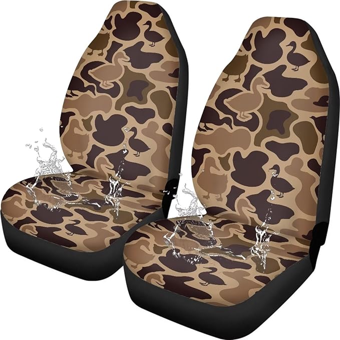 Car Front Seat Covers Waterproof Brown Duck Camouflage Car Seat Cover Automotive Interior Accessories 2 Pcs Set Easy to Install Universal Fit Most Cars,SUV, Trucks