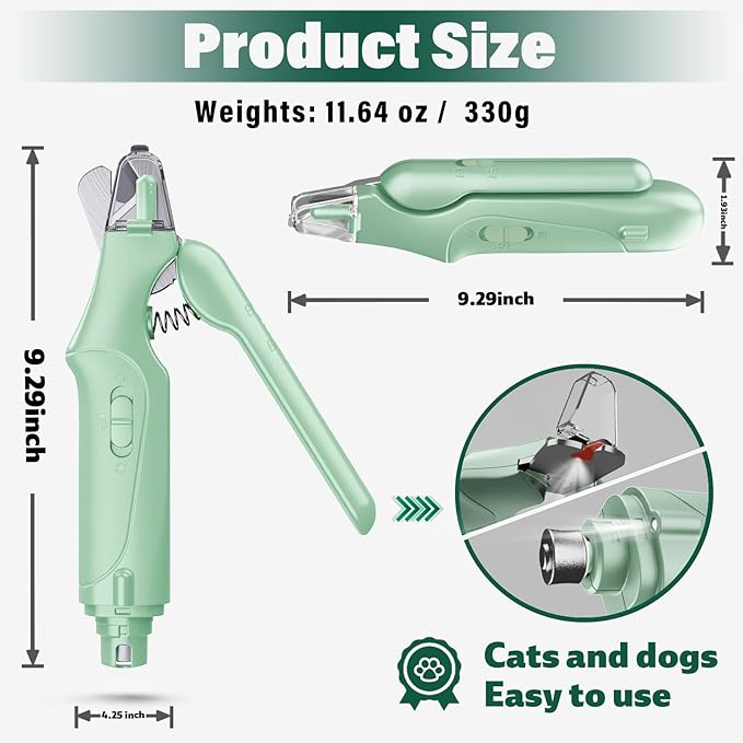 2-in-1 Cat Nail Clippers & Dog Nail Clippers Trimmers for Large Medium Small Dogs Cats Claw Trimmer Quick Sensor and Safety Guard USB Rechargeable with 2 LED Lights Dogs Nail Trimmer