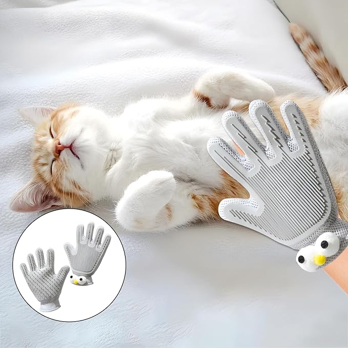 2 in 1 Pet Grooming Gloves - Cat and Dog Glove Brush, High Efficiency Pet Hair Removal Massage Glove, Clean Hair on Both Sides (Grey /1 Piece)