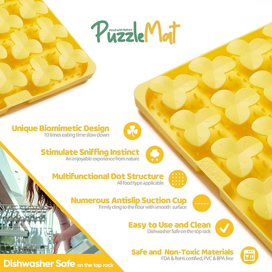Puzzle Feeder Silicone Mat with Suction Cups, Slow Feeder Bowl for Dry and Wet Food, Dog Enrichment for All Breed Dogs, Yellow