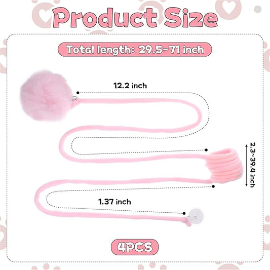 4PCS Cat Spring Toys, Hanging Fluffy Cat Ball Toys with Bell Stretchable Interactive Cats Teaser Soft Plush Interactive Cat Toy for Indoor Cats Kitten Play Chase Exercise