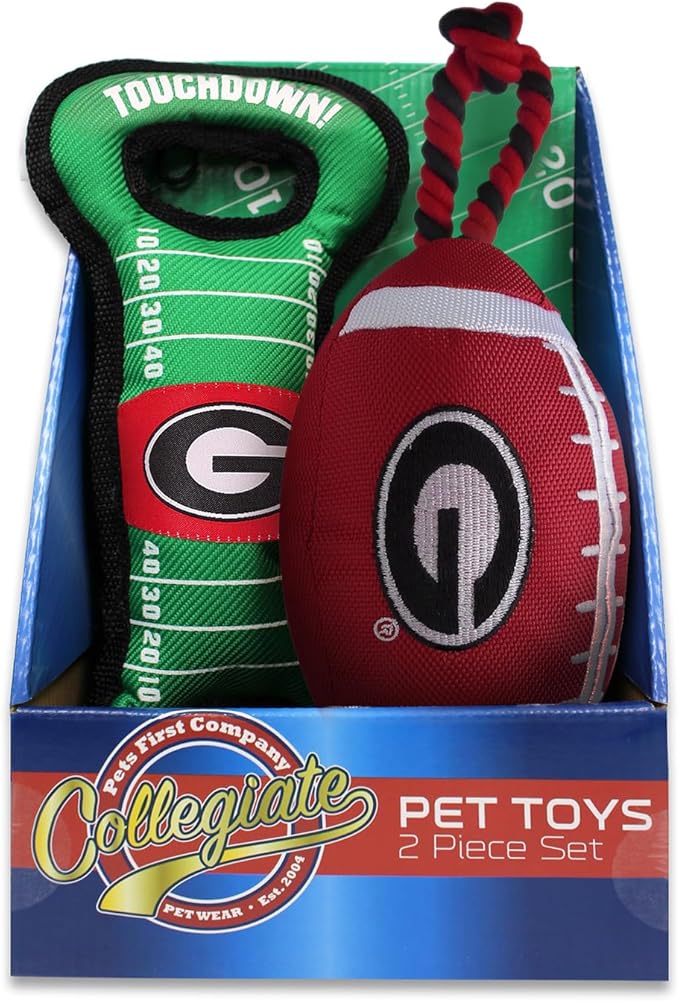 Pets First NCAA Georgia Bulldogs Rope Toy and Field Toy Boxset with NCAA Team Logo
