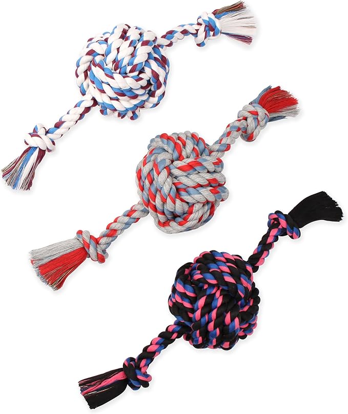 Mammoth Pet Products Flossy Chews Multi Color Monkey Fist Ball with Rope Ends - Premium Cotton-Poly Rope Tug Toy for Dogs - Interactive Dog Tug Toy - Heavy Duty Dog Toy with Rope Ball for Big Dogs - Jumbo, 20” - Assorted Colors