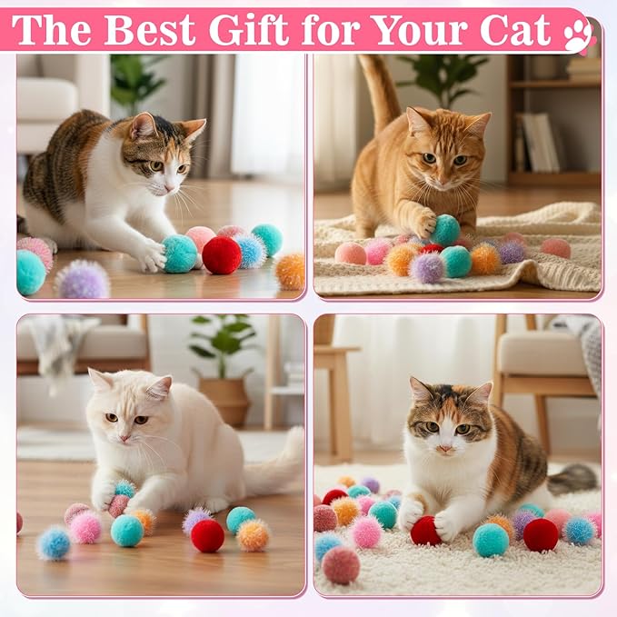 14 Pcs Cat Pom Pom Balls 2 Inches Cat Balls Toy Cats Poms Poms Sparkle Fuzzy Ball Yarn Puffs Interactive Cats Toy Interactive Kitten Chasing Toys