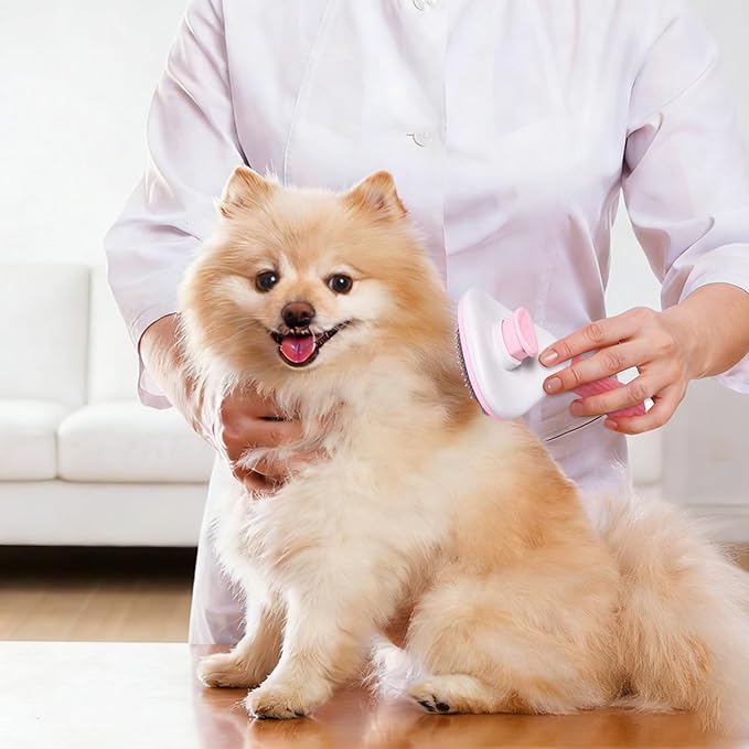 Self Cleaning Slicker Brush, Dog Cat Bunny Pet Grooming Shedding Brush - Easy to Remove Loose Undercoat, Pet Massaging Tool Suitable for Pets with Long or Short Hair (Pink)