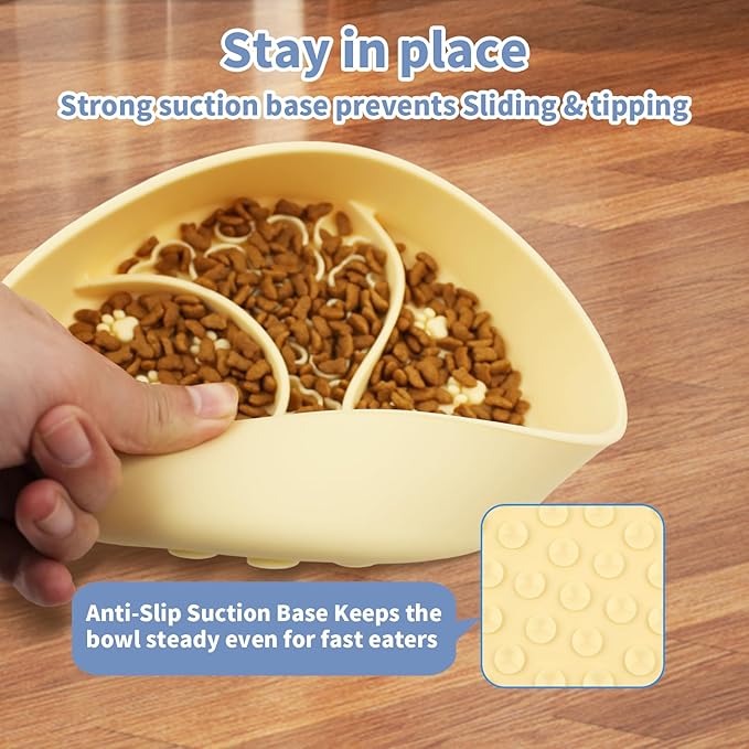 Lervynxi- Slow Feeder Dog Bowl with Non-Slip Suction Base, 7.5 * 1.8 Inch Non-Skid Pet Food Dish for Cats & Dogs, Large Capacity Puzzle Bowl for Dry/Wet Food to Extend The Mealtime, Dishwasher Safe
