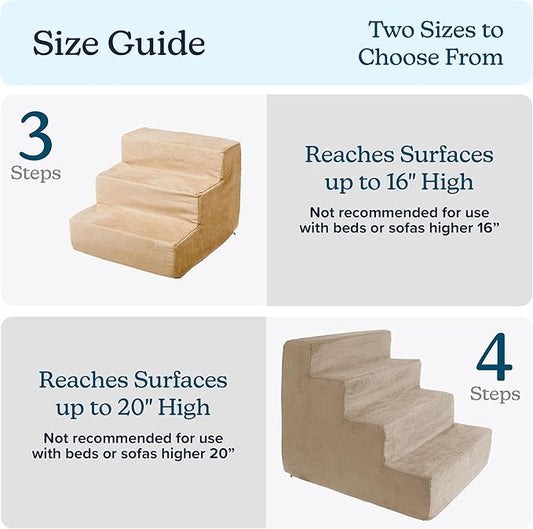 Dog Stairs for Small Dogs - 4-Step Dog Steps for High Bed and Couch - Pet Stairs with Nonslip Bottom, High-Density Foam, and Removable Washable Cover - Cat and Dog Furniture by PETMAKER (Tan)