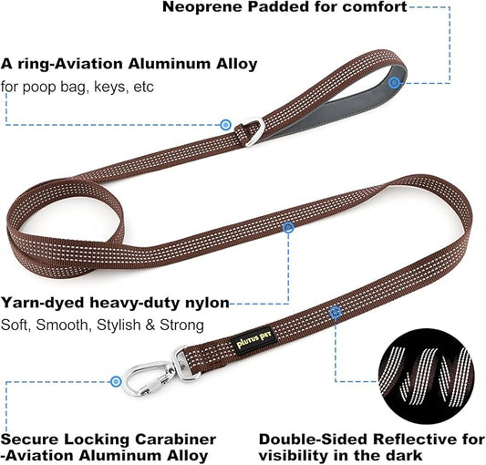 Plutus Pet Heavy Duty Dog Leash with Lockable Aluminum Carabiner, 4/6 Feet Long, Double-Sided Reflective Nylon, Padded Handle, for Puppy, Small, Medium and Large Dogs (Chocolate, 4/5" x 4')