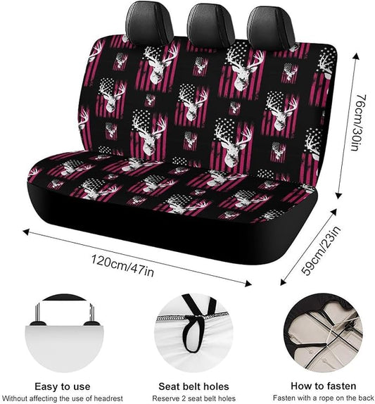 Car Interior Decor Seat Cover, Universal Stretch Back Seat Protector, Car Accessories Rear Bench Seat Covers For Trucks SUV Compatible with American Flag Camo Funny Deer Hunting Pink Camouflage