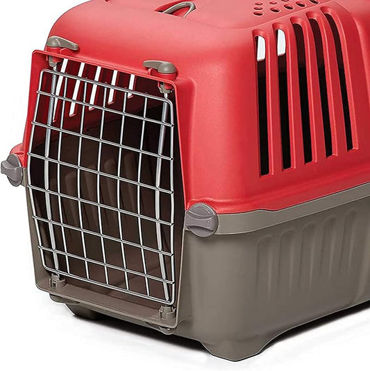 MidWest Homes for Pets Spree Travel Carrier – Hard-Sided Dog & Cat Carrier, Small Pet Travel Crate with Handle, Ventilated Design, Easy Assembly, 22-Inch, Red