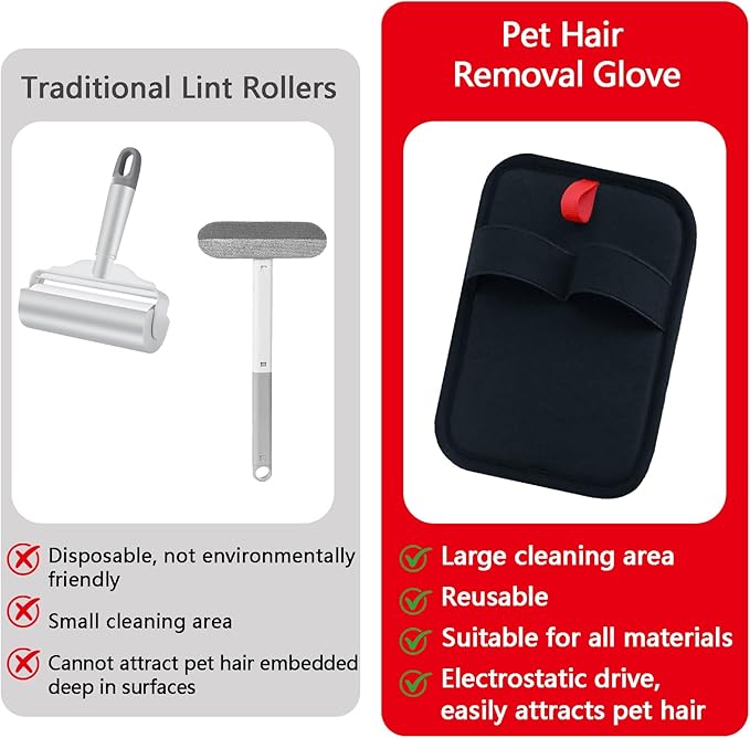 Pet Hair Removal Glove,Reusable Electrostatic Pet Hair Remover,Upgrade Efficient Pet Grooming Gloves for Hair Remover for Cats & Dogs