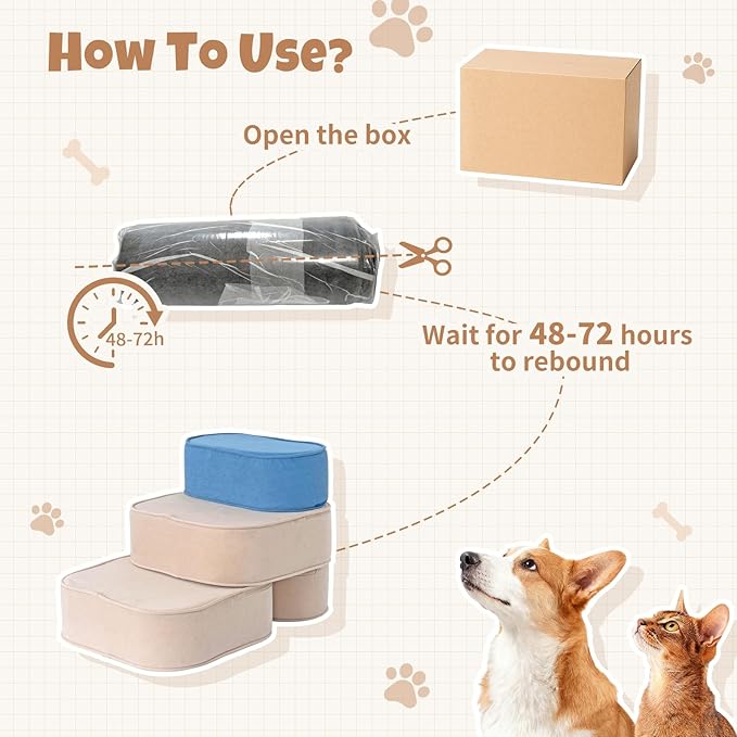 Dog Stairs for Small Dogs, 3 Step Dog Stair for High Bed and Couch, Non-Slip High Density Foam Sturdy Pet Steps with Removable Washable Cover for Older Cat