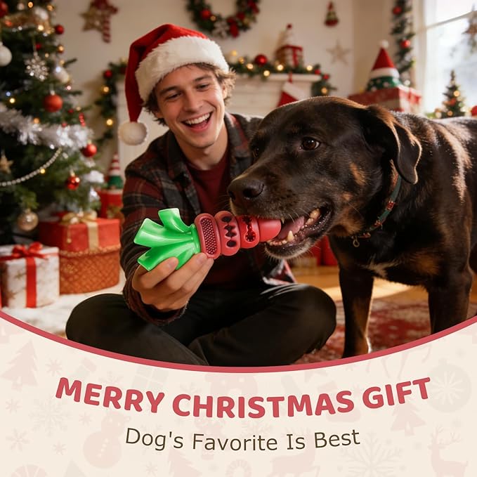 Indestructible Dog Toys for Aggressive Chewers – Heavy Duty Beef-Flavored Chew Toys for Large & Medium Dogs (20-70 lbs), Dental Teeth Cleaning, Holiday Dog Gift (Red)