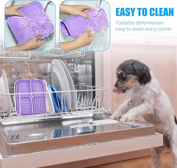 Lick Mat for Dogs, Premium Lick Pad with Suction Cups for Dog Anxiety Relief, Slow Feeder Dog Bowls, Bathing, Grooming and Training (Light Purple, 1pack)
